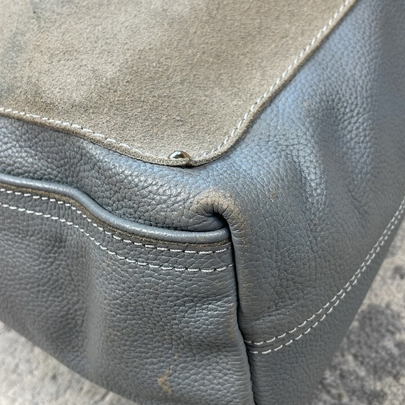 Sancia Gray Pebbled Leather Suede 2 Way Shoulder Bag Purse Extra Large Travel - Picture 9 of 17